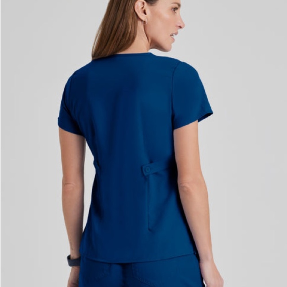 Grey's Anatomy by Barco Women’s Riley 3-Pocket Mock Wrap V-Neck Scrub Top - Picture 3 of 6
